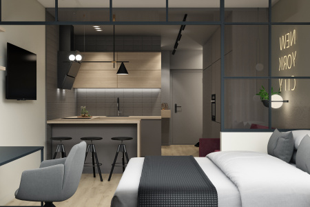 Design of a 1-room smart apartment in residential complex Kakhovska
