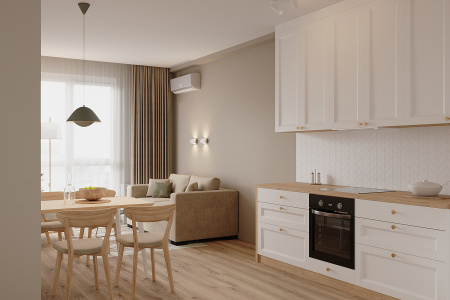 Design of a 2-room apartment in the residential complex New England 60 m2