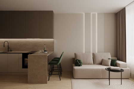 Design of a one-room apartment in the Modern Quarter residential complex