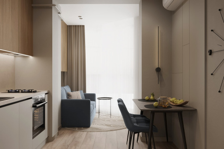 Design of a one-room apartment in the Sofia Residence residential complex